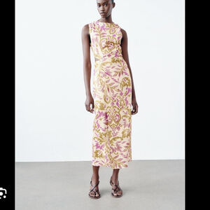 ZARA FLORALS PRINT CUT OUT MIDI DRESS - SIZE XS - BRAND NEW WITH TAG